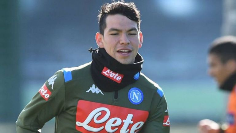 Lozano, en un entrenamiento del Napoli