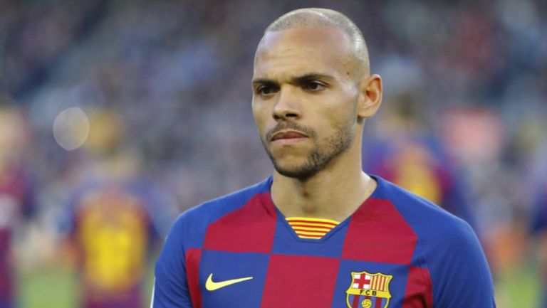 Martin Braithwaite, en un juego con el Barcelona