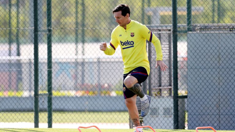 Messi durante un entrenamiento del Barcelona