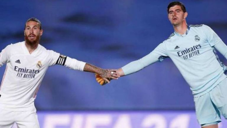 Sergio Ramos y Thibaut Courtois en partido con Real Madrid