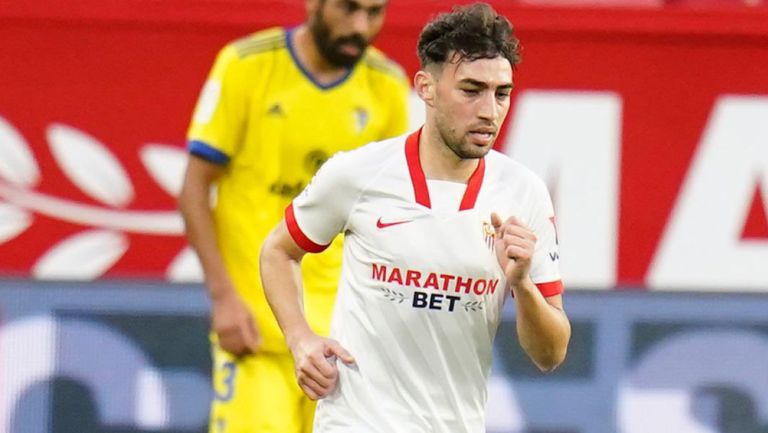 Munir El Haddadi durante un duelo con Sevilla 