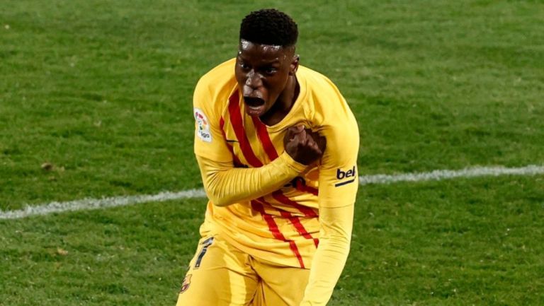 Ilaix Moriba tras anotar su primer gol con el Barcelona