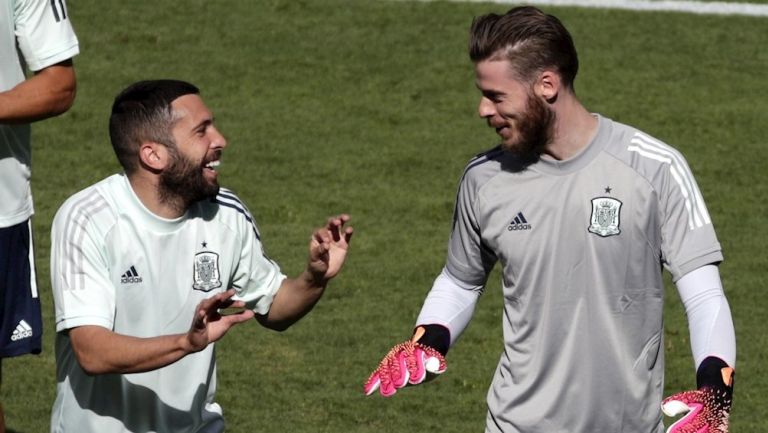 Jordi Alba junto a De Gea en un entrenamiento de España