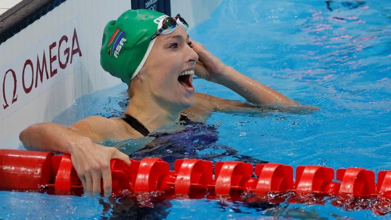 Tatjana Schoenmaker reacciona a su récord en Tokio 2020