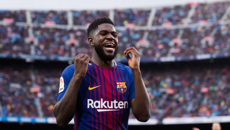 Samuel Umtiti celebra con el Barcelona