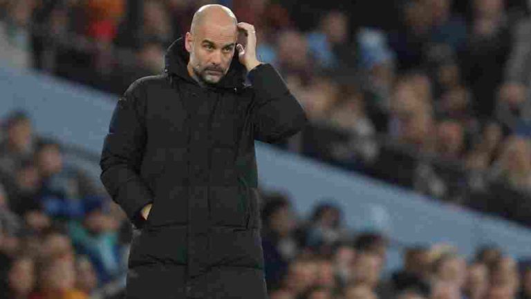 Pep Guardiola en el partido de Champions League 