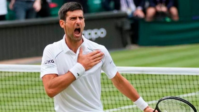 Novak Djokovic festeja en Wimbledon