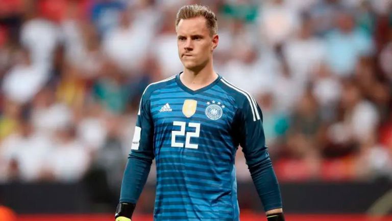 Ter Stegen, en un calentamiento de la selección alemana