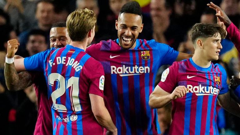 Jugadores del Barça festejan un gol vs Celta