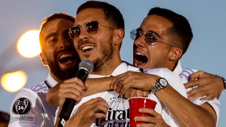 Eden Hazard durante celebración del Real Madrid 