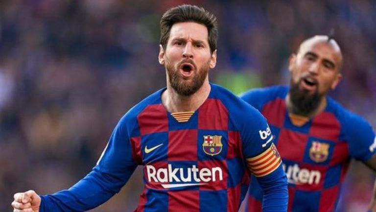 Lionel Messi con la playera del FC Barcelona