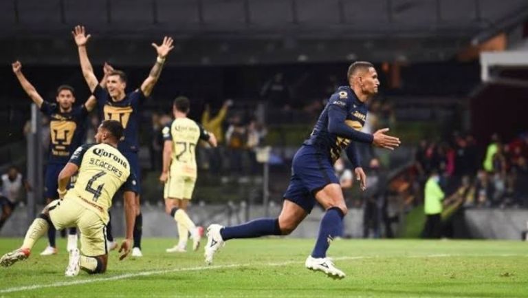 Higor Meritao celebrando un gol ante América en Cuartos de Final