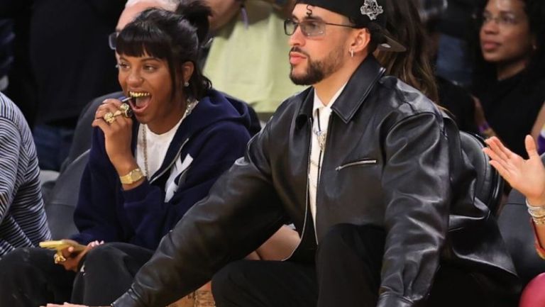 Kendall and Bad Bunny at the Lakers vs. Warriors game in Los