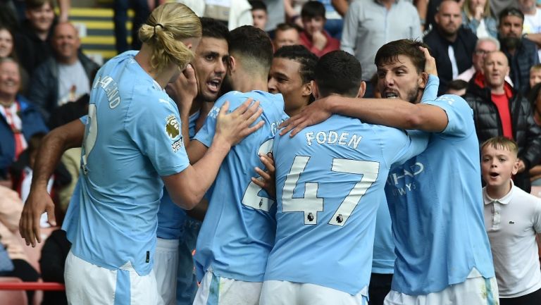 Manchester City en celebración de gol