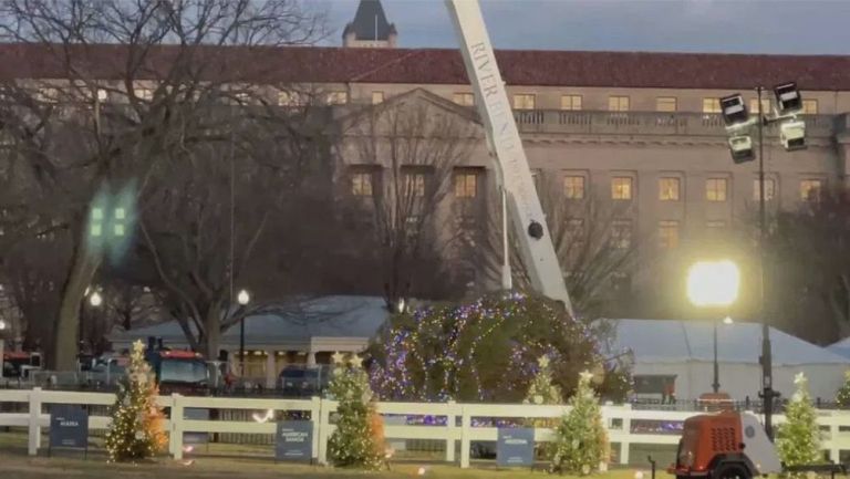 El Árbol de Navidad de la Casa Blanca cayó por los vientos