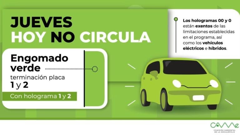 Atento! Hoy no circula el holograma verde, terminación de placa 1 y 2, con holograma 1 y 2