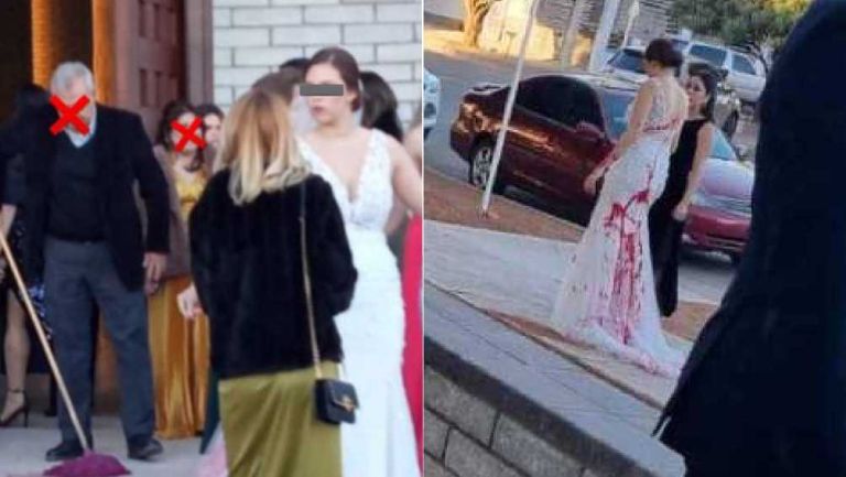 ¡Como de telenovela! El día de su boda, novia es atacada con pintura roja por unos cholos mandados por la suegra