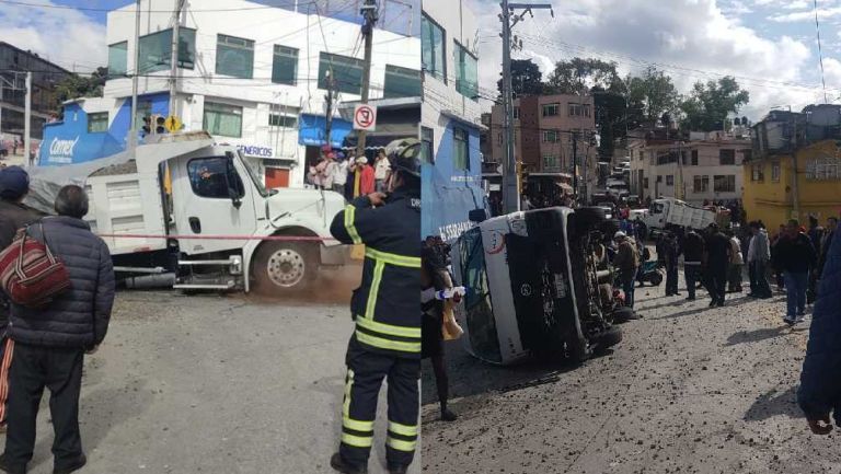 VIDEO: Reportan aparatoso choque entre camión de carga y combi en Huixquilucan